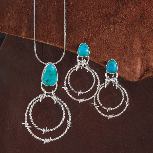 Sterling & Turquoise Barb Wire Roll Earrings