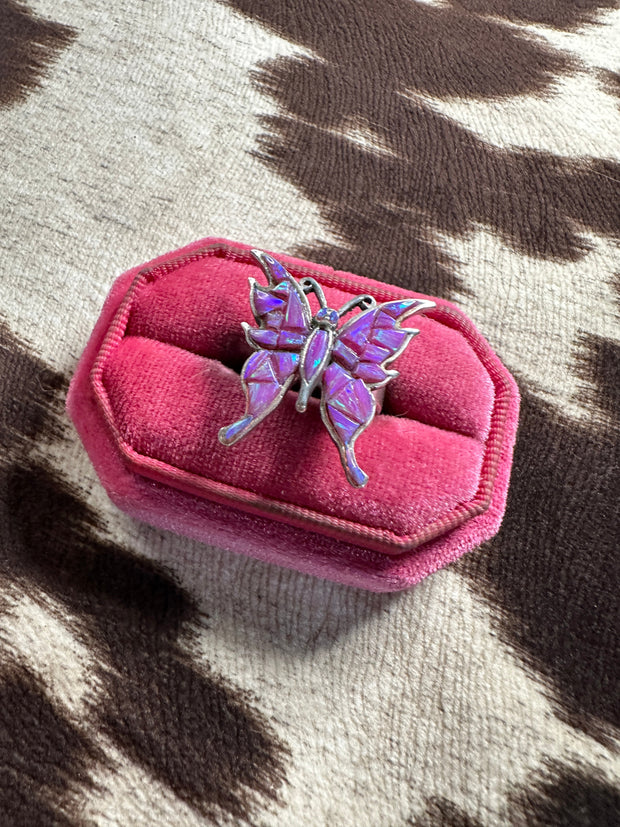 Beautiful Handmade Purple Opal And Sterling Silver Adjustable Butterfly Ring