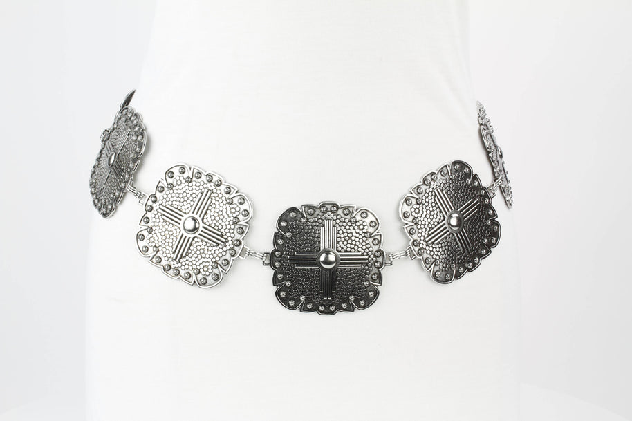 Women’s Medallion Chain Belt with Cross Design