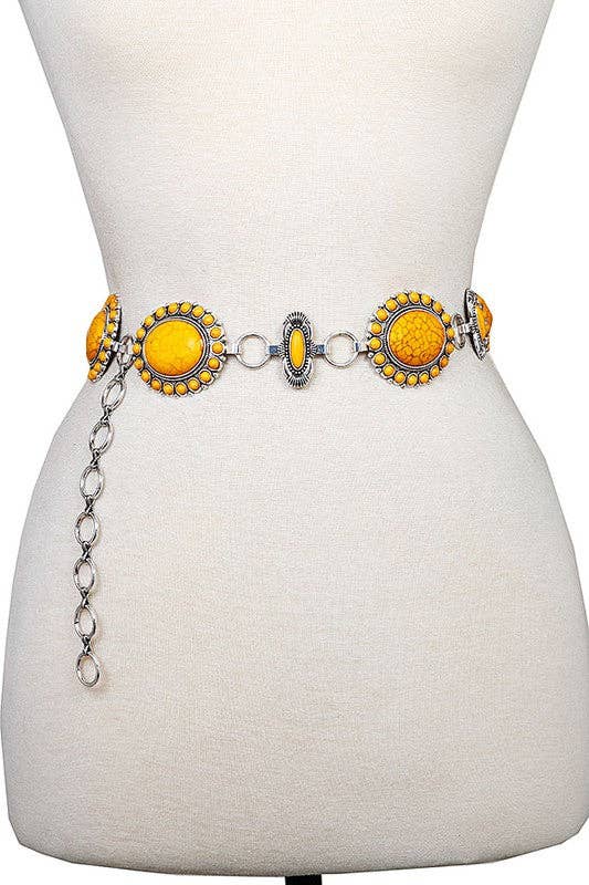 Oval Concho Belt with Faux Stone