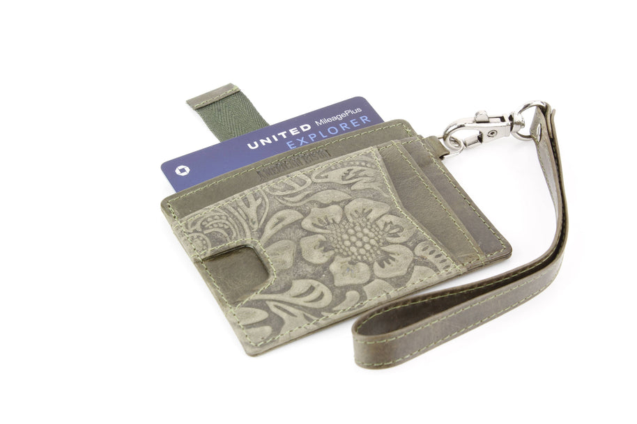Small ID Wristlet Floral Filigree Leather