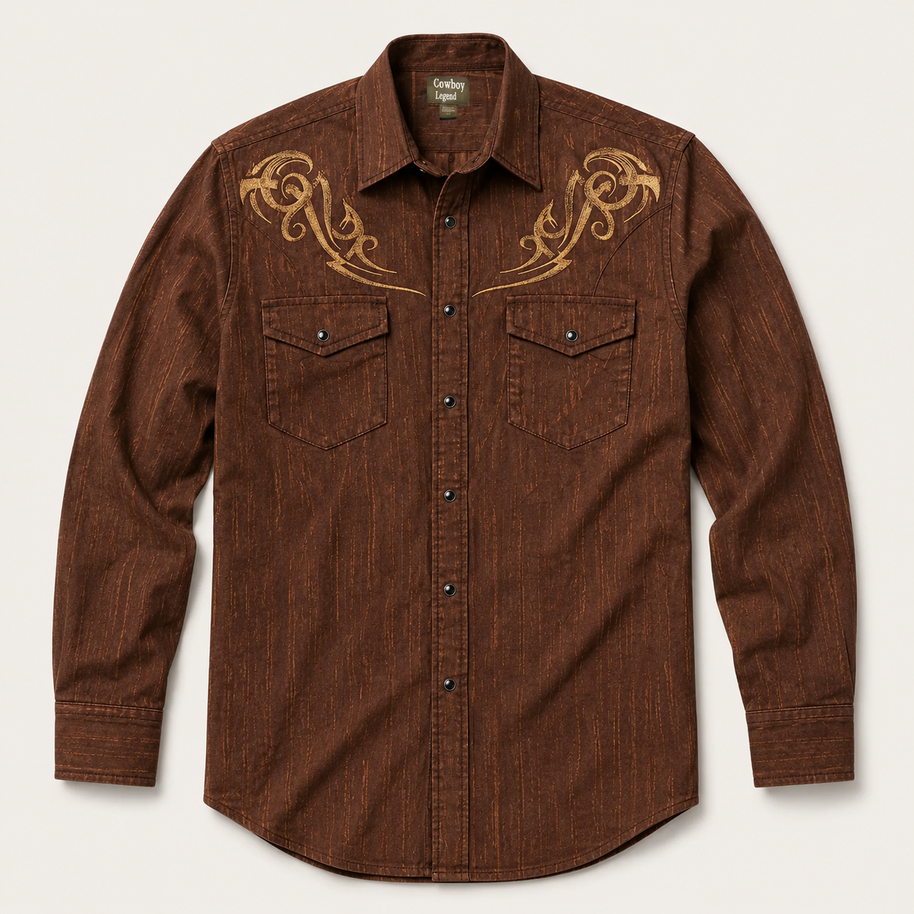 Embroidered Retro Snap Shirt, Brown