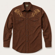 Embroidered Retro Snap Shirt, Brown