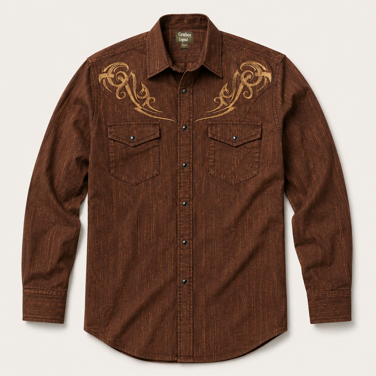 Embroidered Retro Snap Shirt, Brown