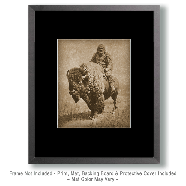 Bigfoot Riding a Bison Wilderness Art Print - 8"x10" Artwork for 11"x14" Frame