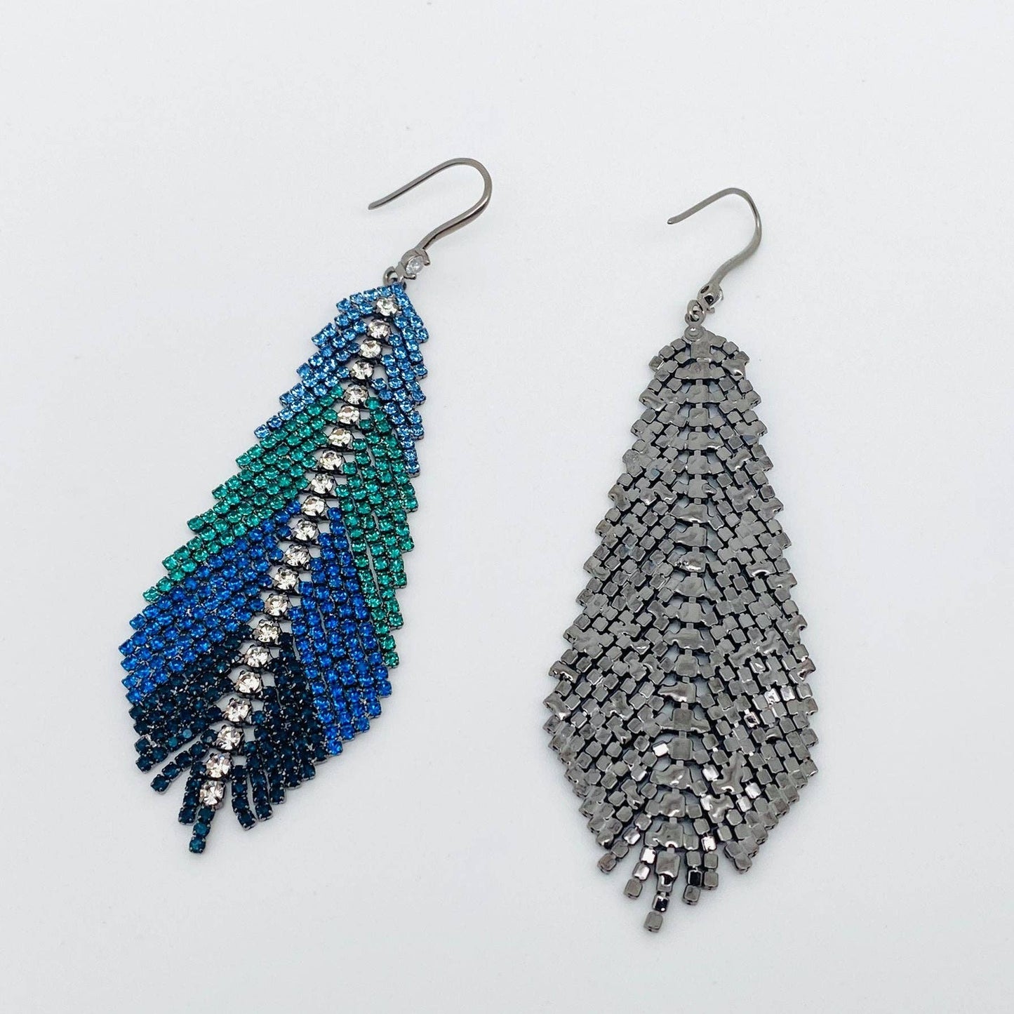 Feather Shape Colored Rhinestone Tassel Dangle Earrings