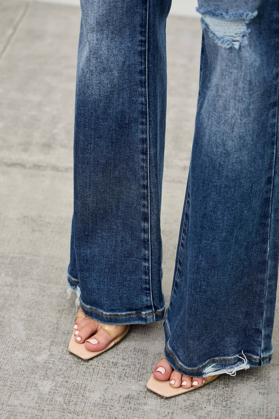 Mid-Rise Boot Cut Distressed Jean