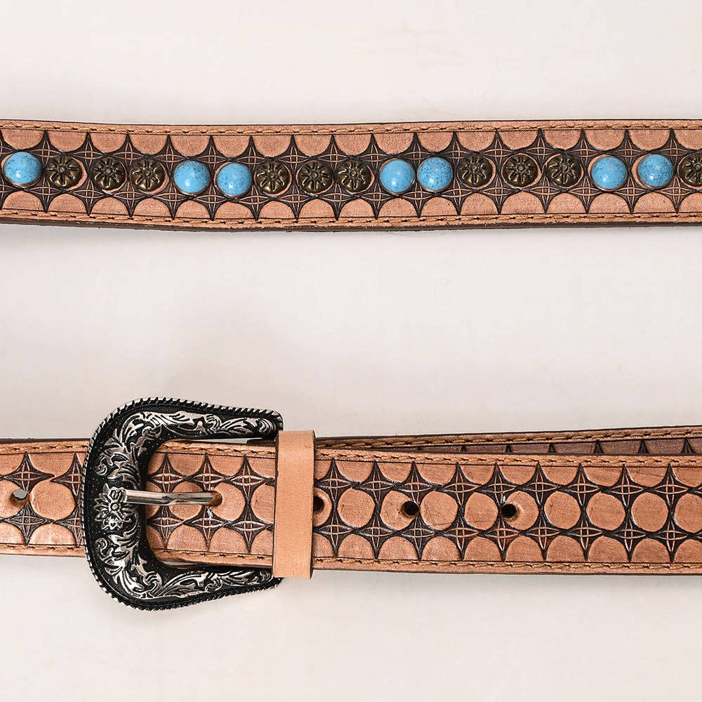Tooled Leather Sling Bag Strap with Turquoise Beads ADBT146