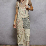 Animal Print & Floral Overalls, Cream