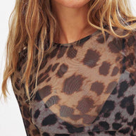 Leopard Print Mesh Long Sleeve Top