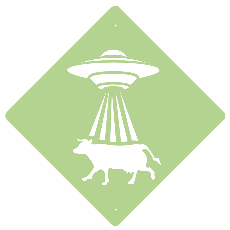 RUSTIC METAL UFO COW SIGN