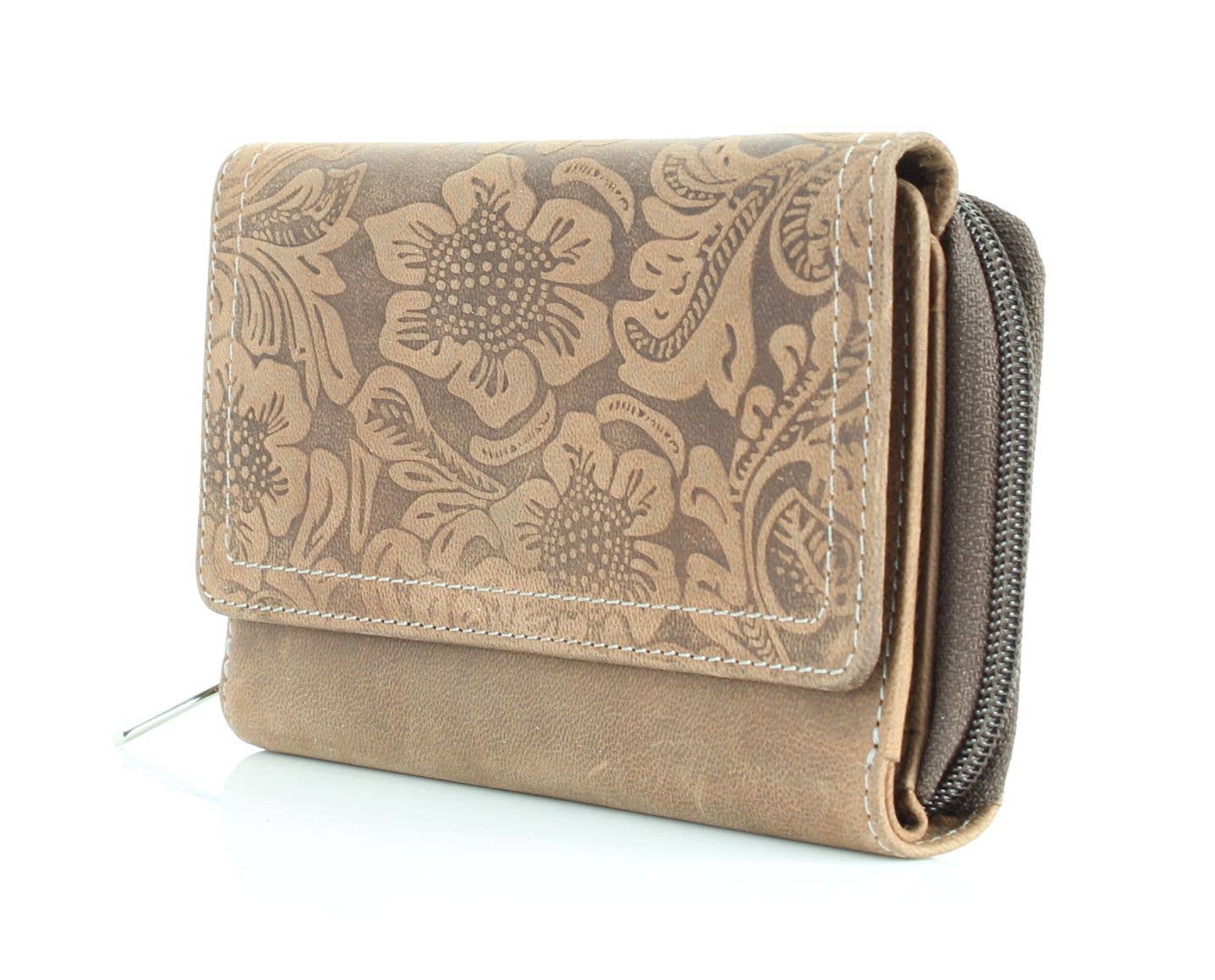 American Bison Floral Tooled Ladies Flapover Clutch