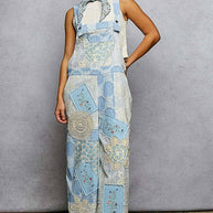 Floral Patchwork Woven Overalls