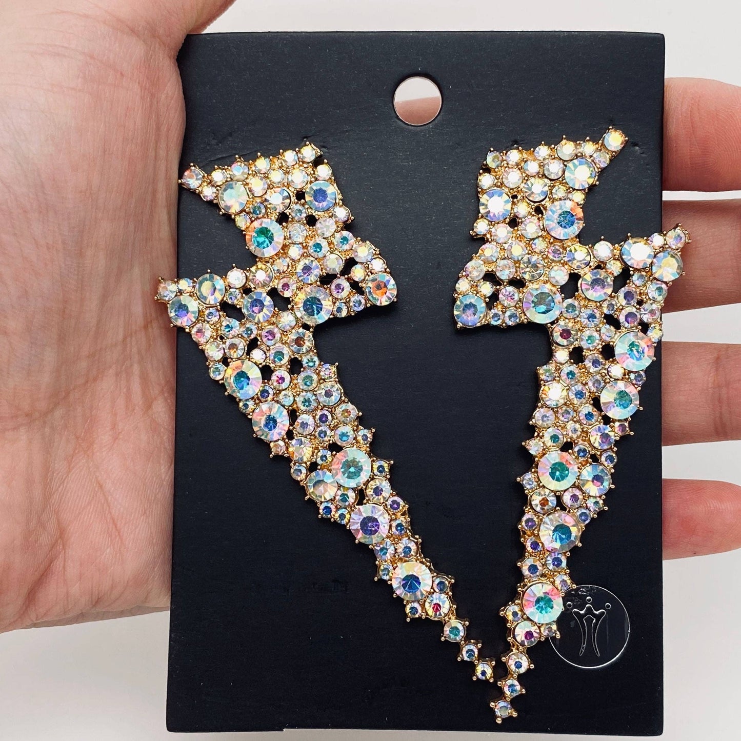 Lightning-shaped Rhinestone Earrings | Large Size