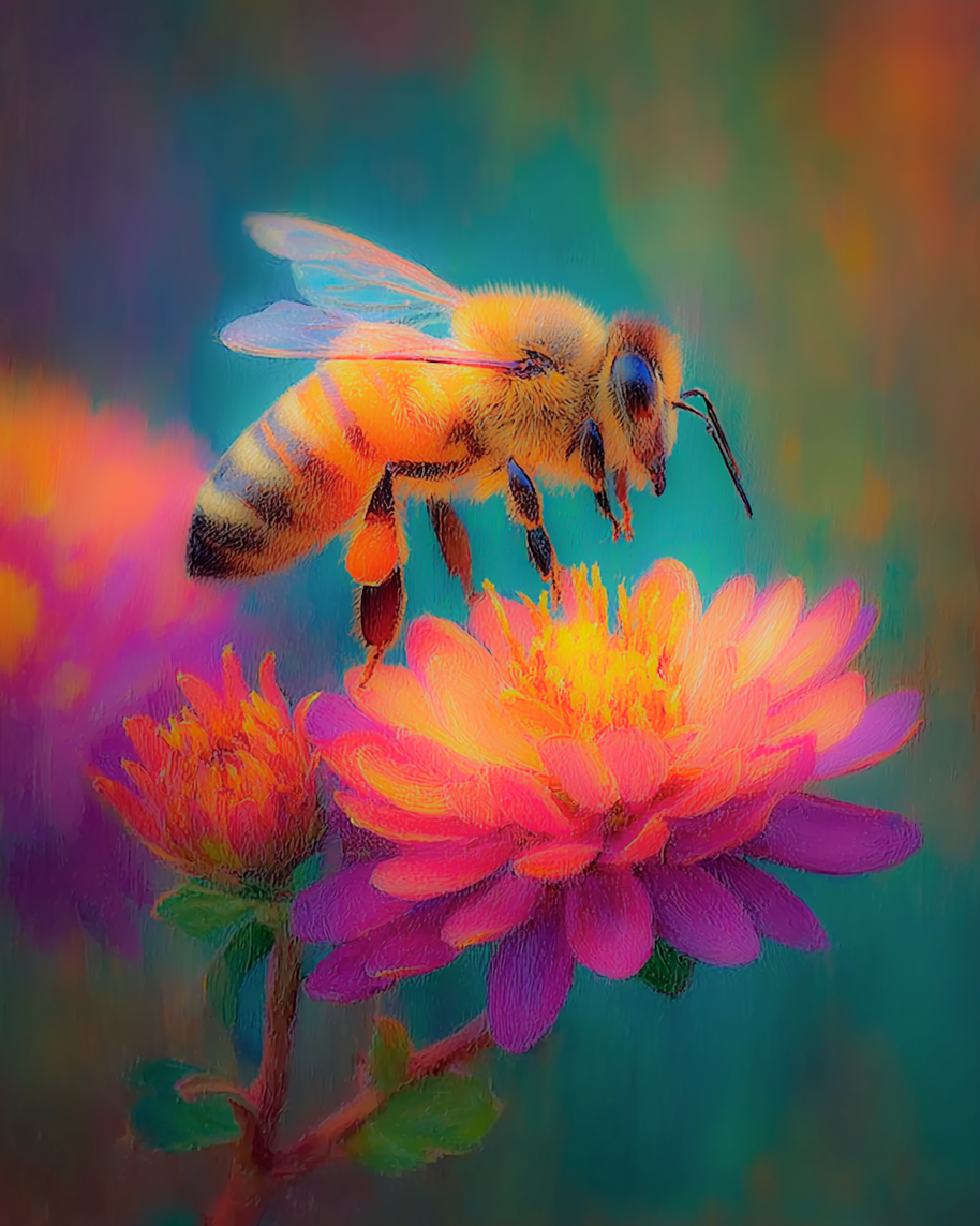 Bright Pastels of Honey Bee on Flower Art Print