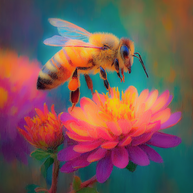 Bright Pastels of Honey Bee on Flower Art Print