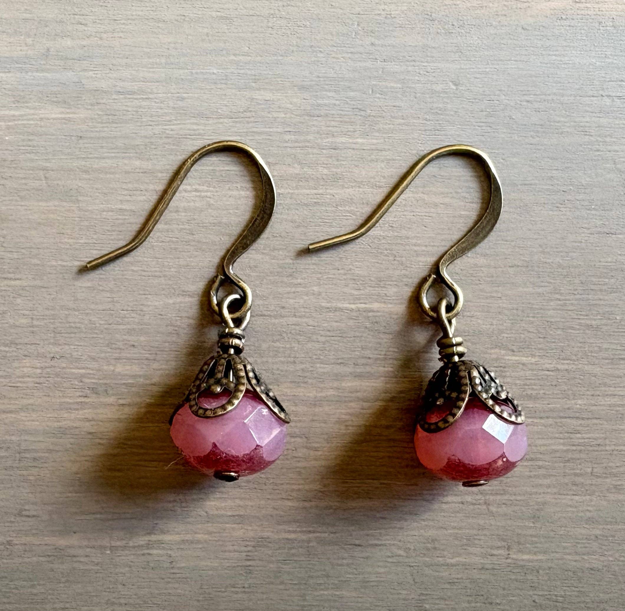 Earthen Beauty Simple Drop Earrings in Raspberry