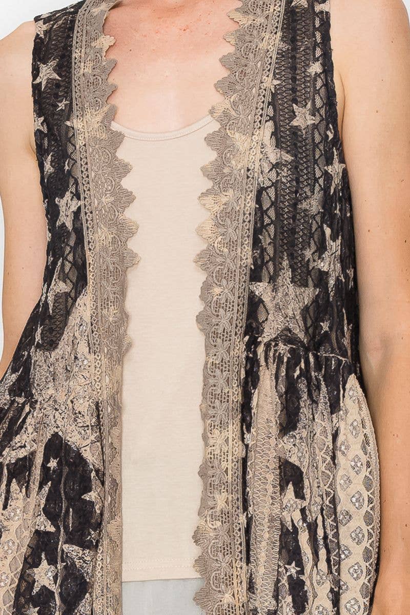 High-Low Lace Duster Vest, Star