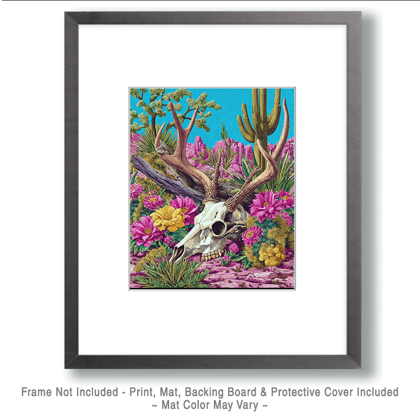 Elk Skull in Blooming Desert ARt Print