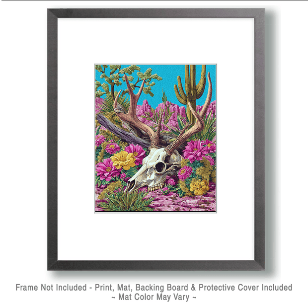 Elk Skull in Blooming Desert ARt Print