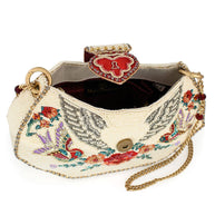 Keepsake Beaded Heart Wings and Lock Crossbody Handbag