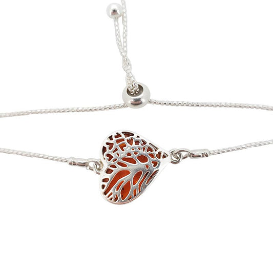 Cognac Amber Heart Lariat Slider Bracelet