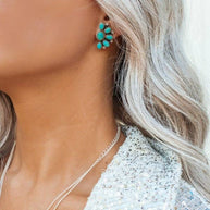 Turquoise & Sterling Half Cluster Blossom Earrings