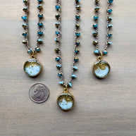 Rising Moon Mountain Portal Pendant And Crocheted Crystal Necklace