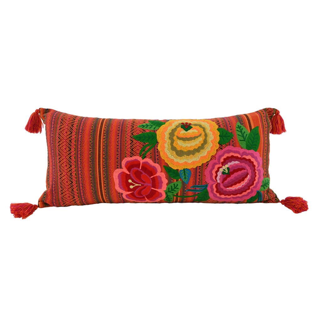 Embroidered Flowers & Stripes Pillow, 36