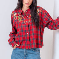 Red Western Plaid Shirt with Embroidery