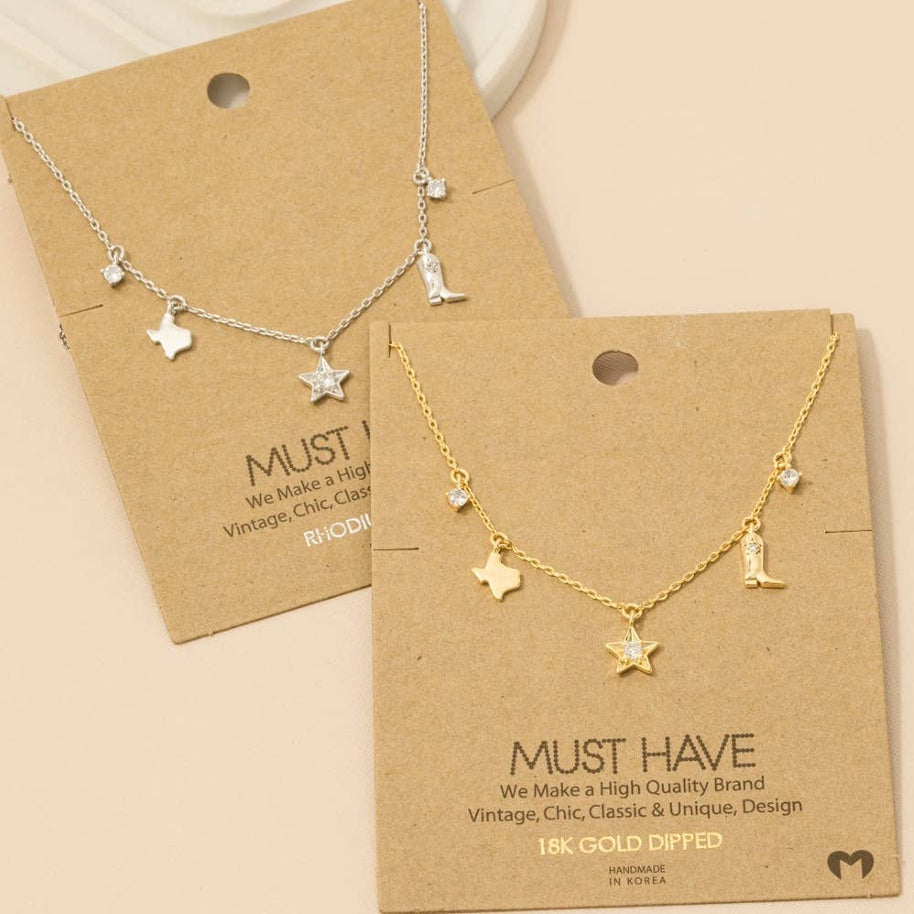 Texas Star Boots Western Station Necklace