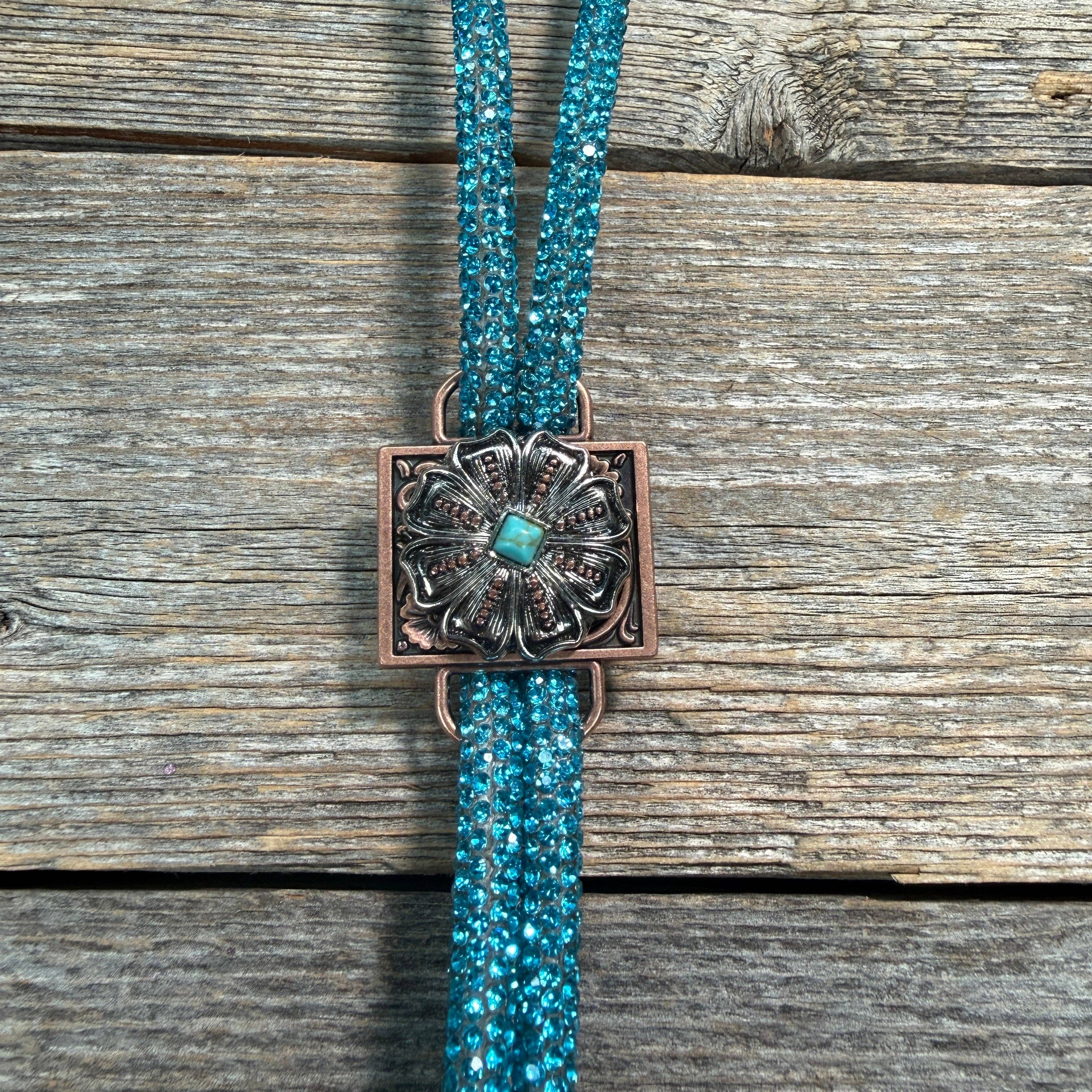 Aqua Rhinestone Bolo, Western Slide