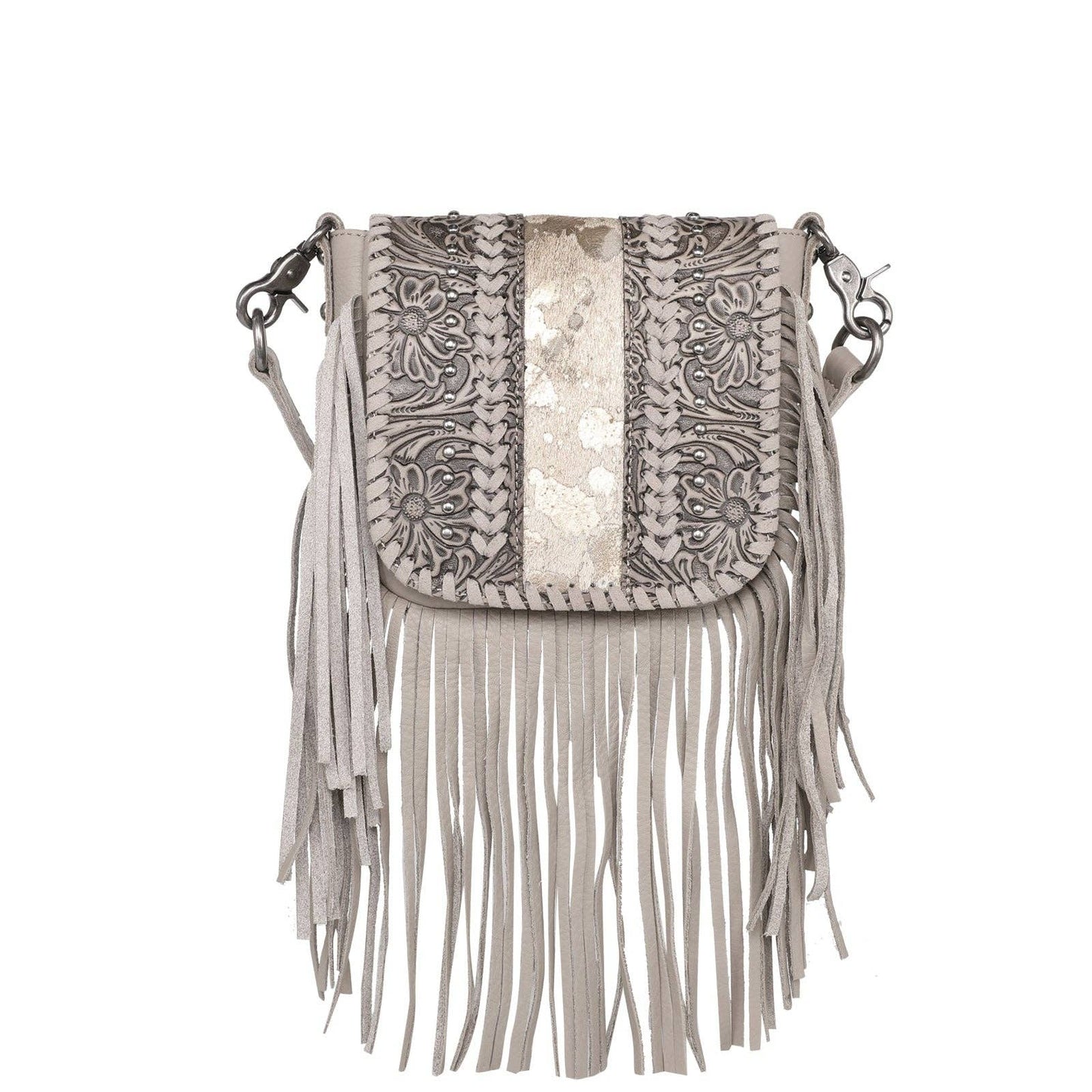 Genuine Leather Tooled Purse with Fringe