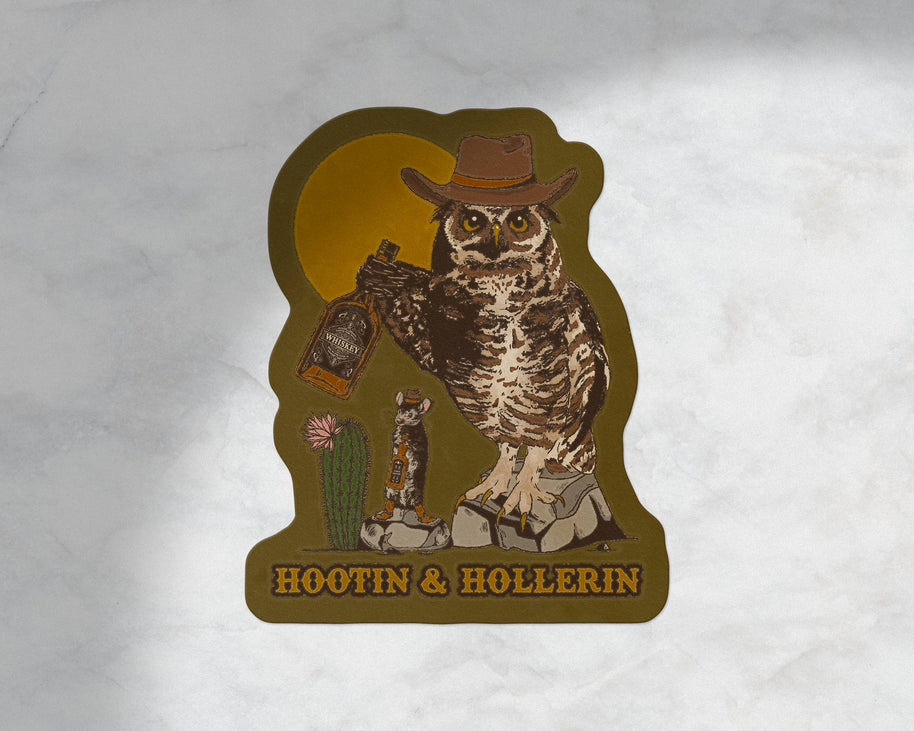 Hootin & Hollering: Mouse and Owl Cowboy Sticker