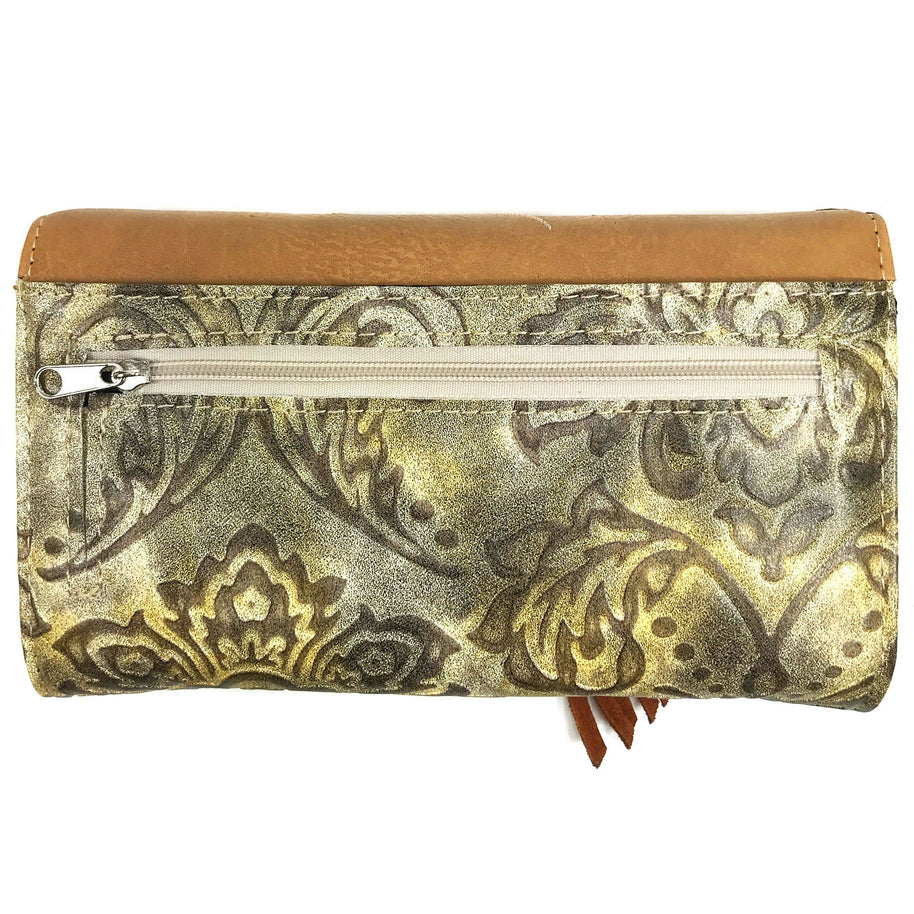 Suede Fringe Western Floral Crossbody Wallet