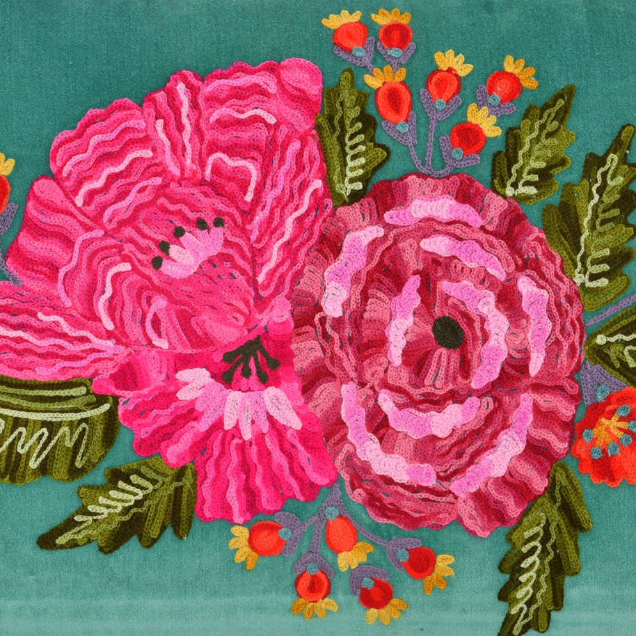 Green Velvet Floral Pillow