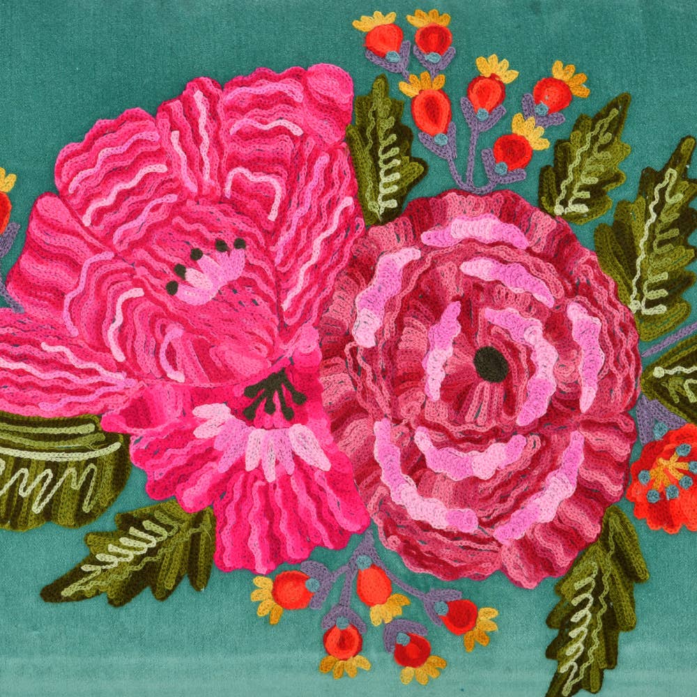 Green Velvet Floral Pillow