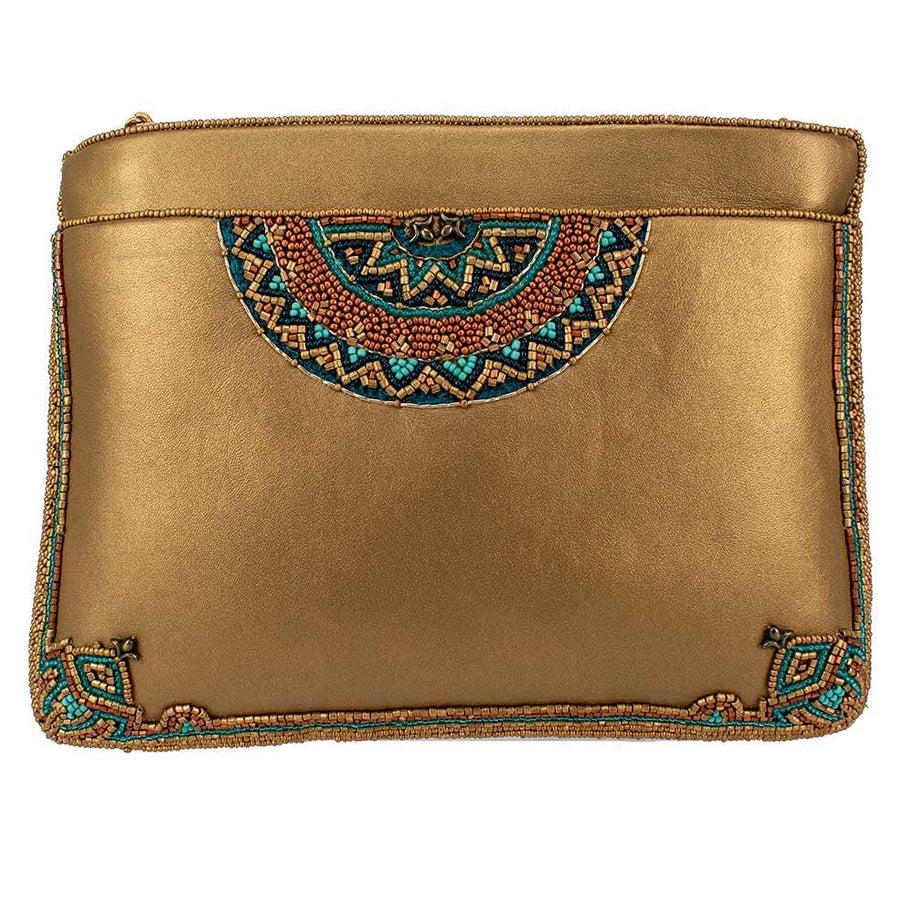 New Day Beaded Mosaic Themed Crossbody Leather Handbag