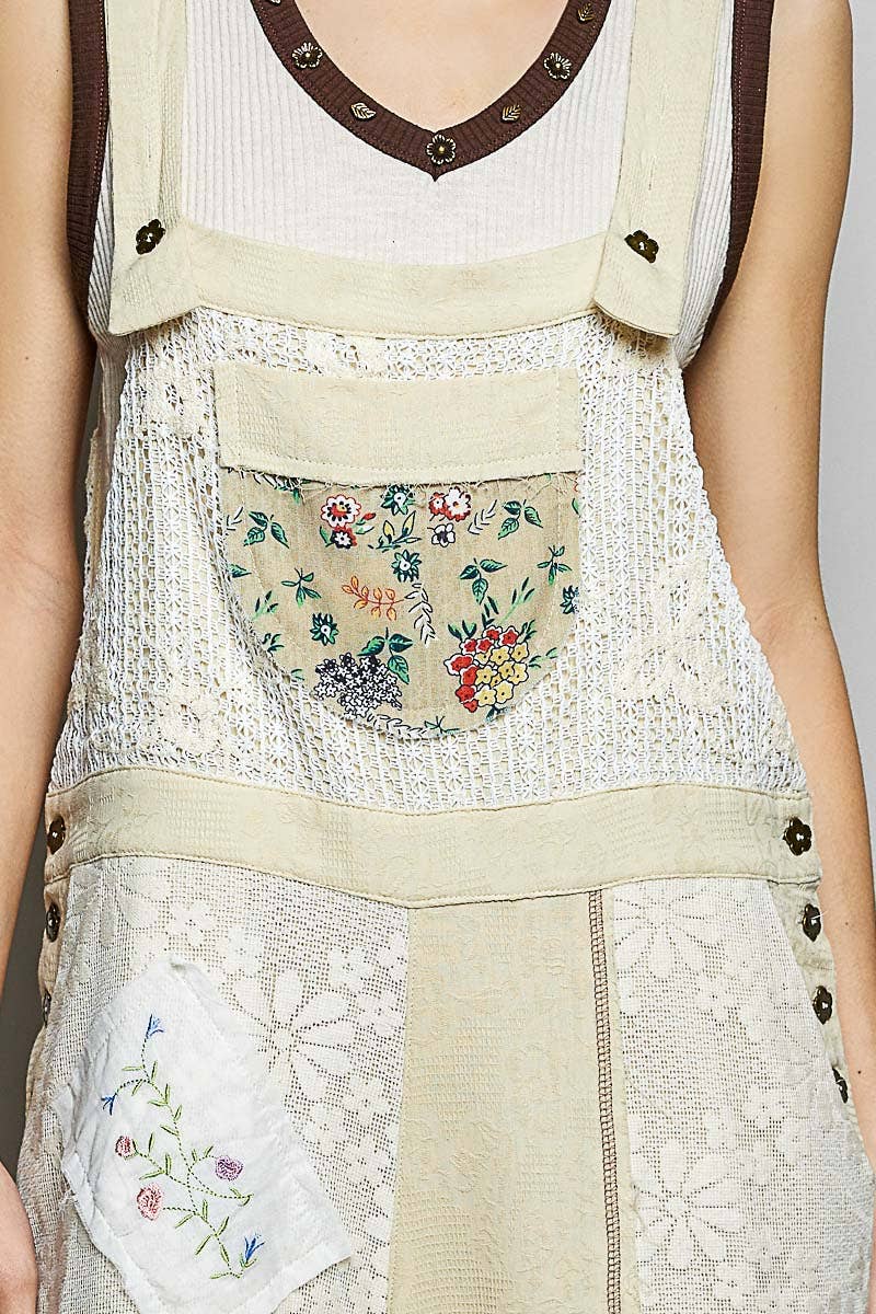 Floral Patchwork Woven Overalls