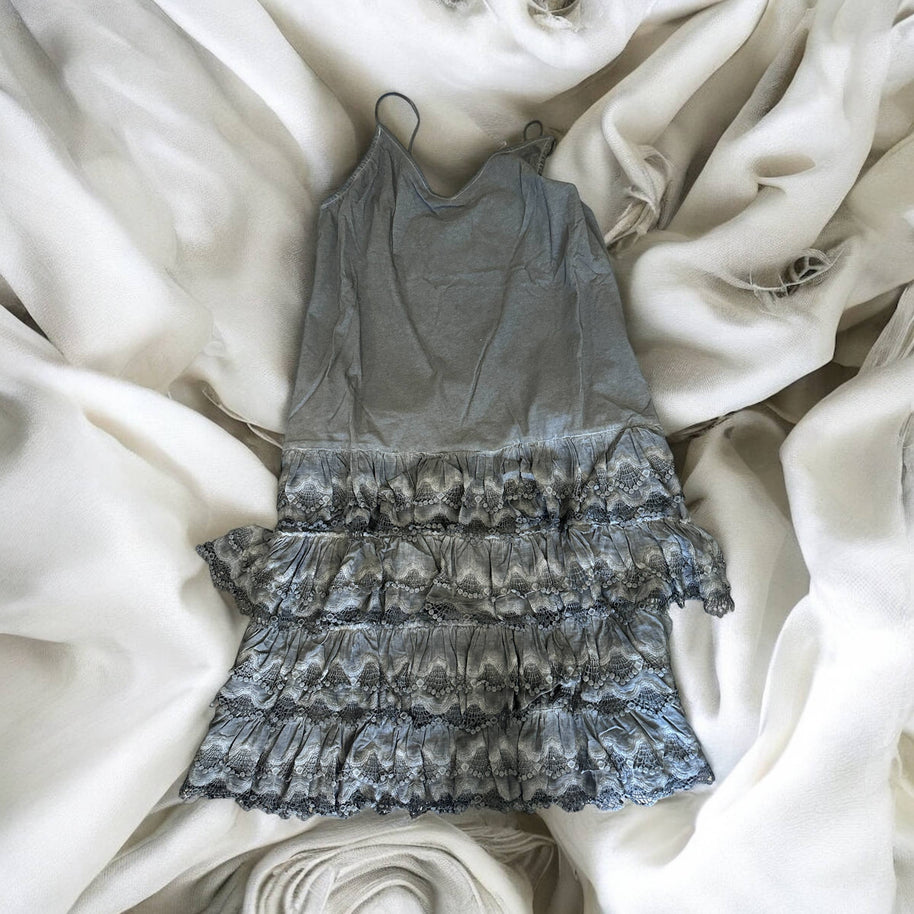 Black Distressed Ruffle Slip Dress