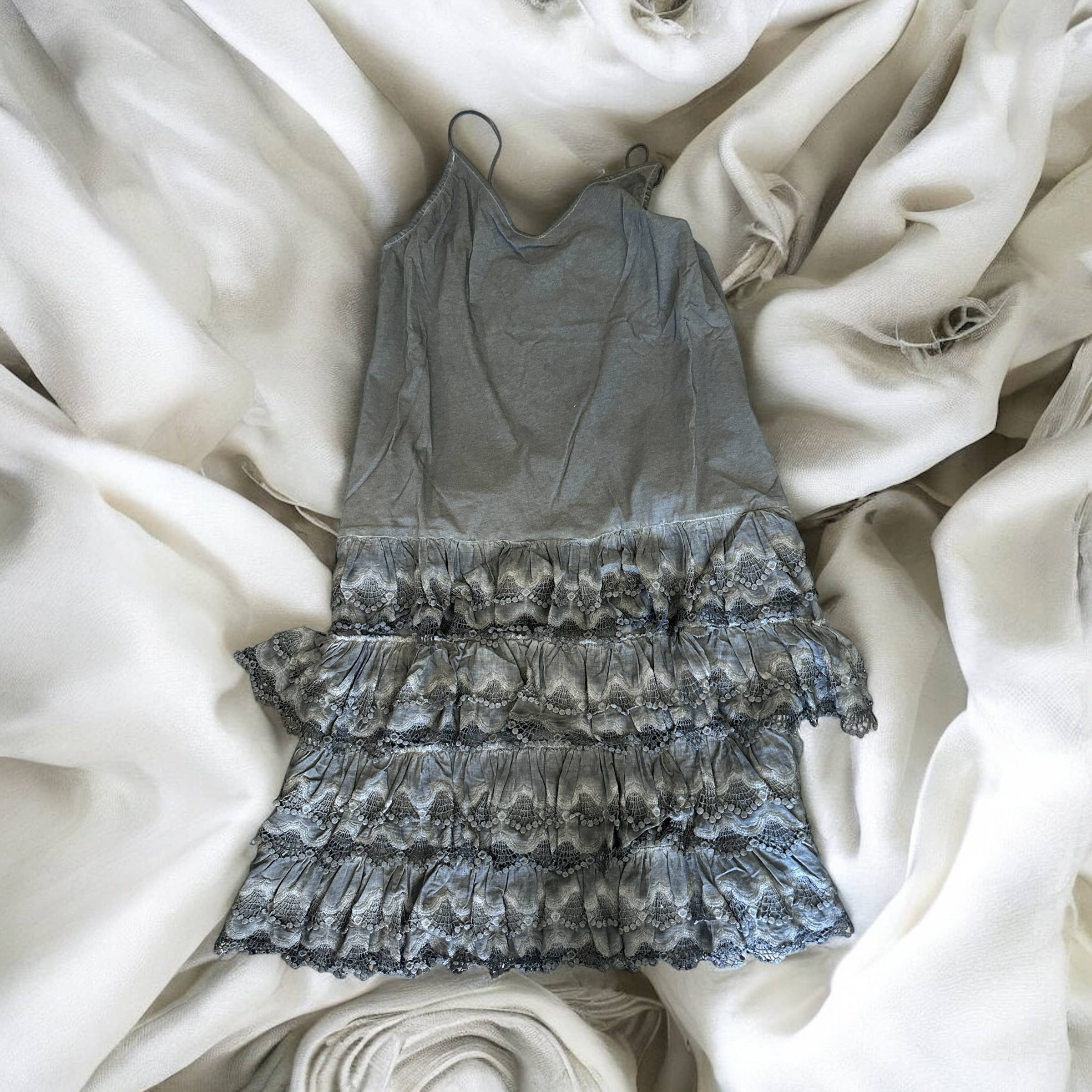 Black Distressed Ruffle Slip Dress