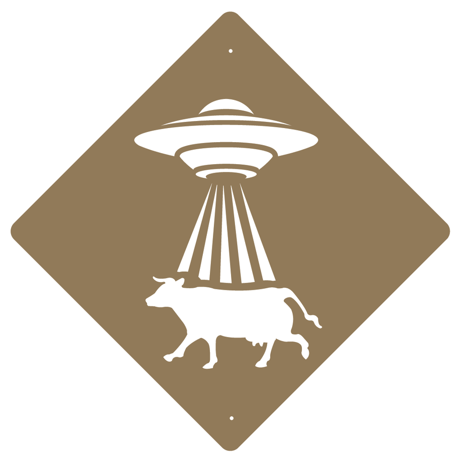 RUSTIC METAL UFO COW SIGN