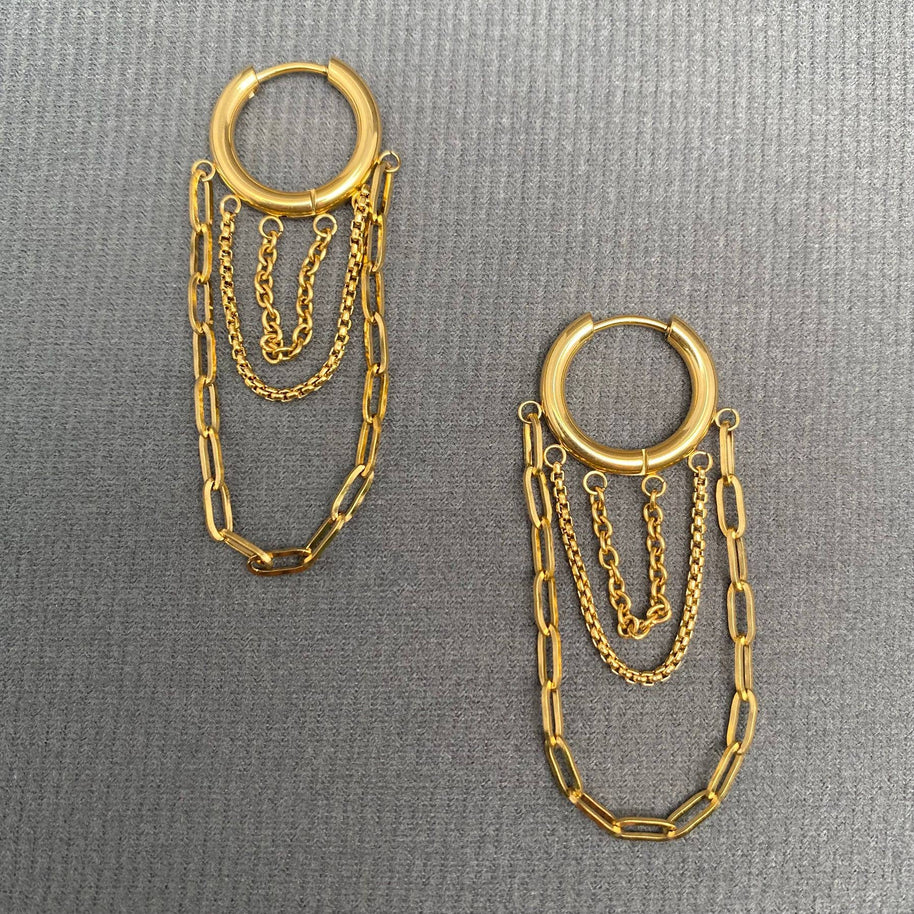 Chain Fringe 18K GP S.Steel Huggie Earrings