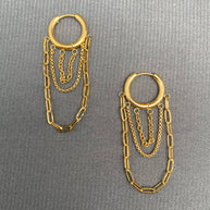 Chain Fringe 18K GP S.Steel Huggie Earrings