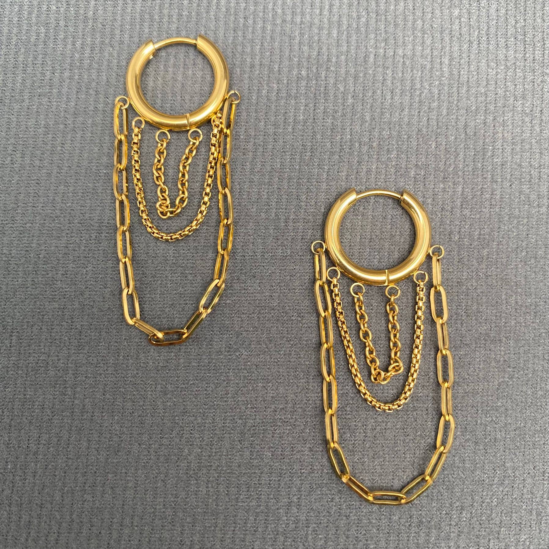 Chain Fringe 18K GP S.Steel Huggie Earrings