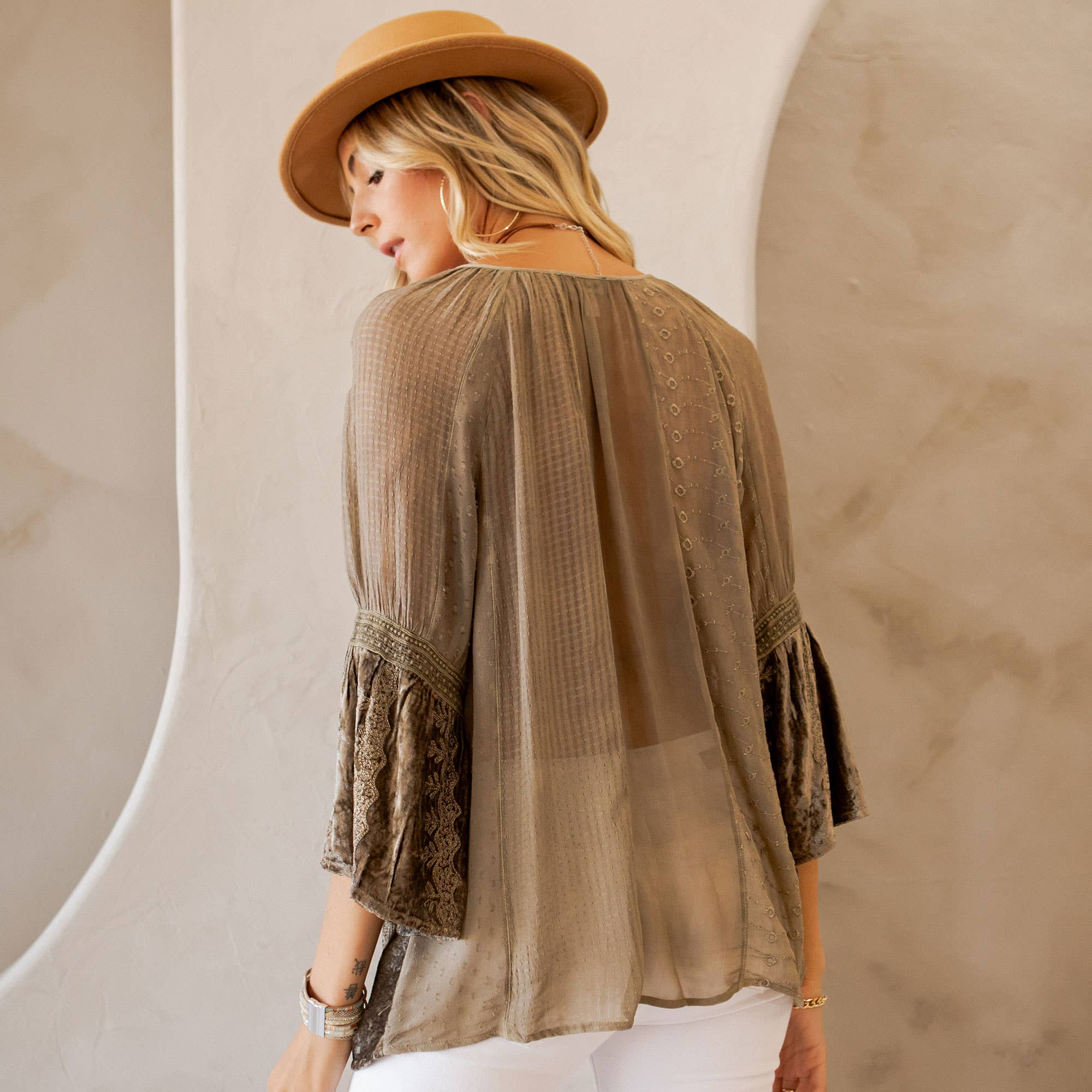Velvet Patchwork Peasant Top