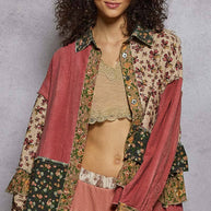 Double Gauze Patchwork Ruffle Shirt