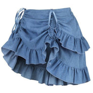 Blue Denim Ruched Bustle Skirt