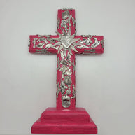 Wood Milagros Cross on Stand