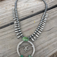 Beautiful Handmade Sterling Silver & Sonoran Mountain Turquoise Squash Blossom Necklace